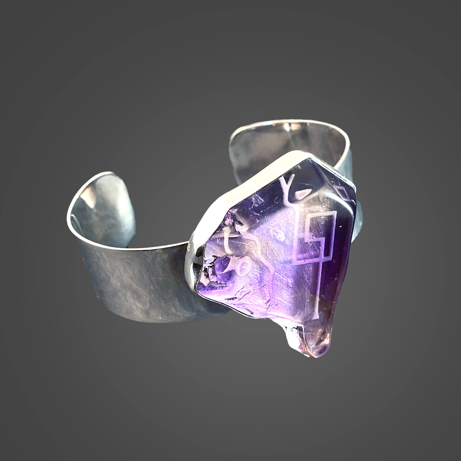 Ametrine Sterling Silver Cuff Bracelet with Divine Feminine and Sacred