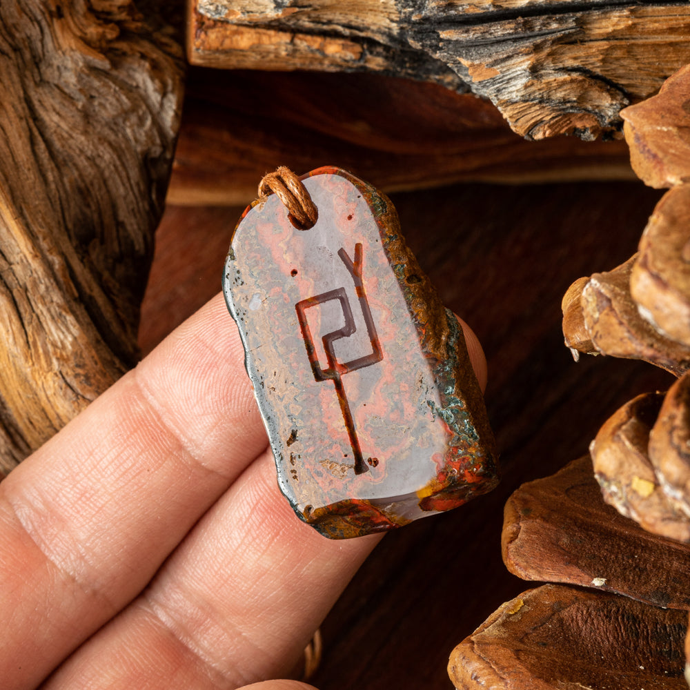 Moroccan Red Agate Pendant with Sacred Masculine Symbol