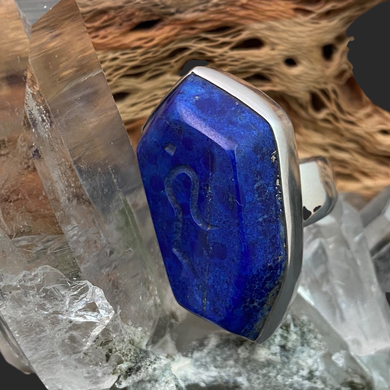 Lapis Lazuli Sterling Silver Ring with Divine Feminine Symbol