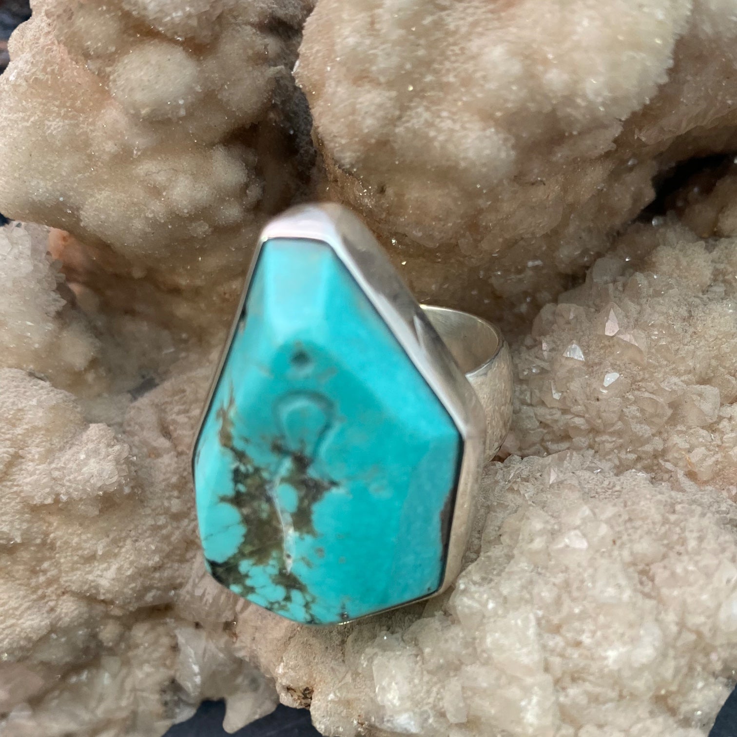 Arizona Turquoise Sterling Silver Ring with Divine Feminine Symbol