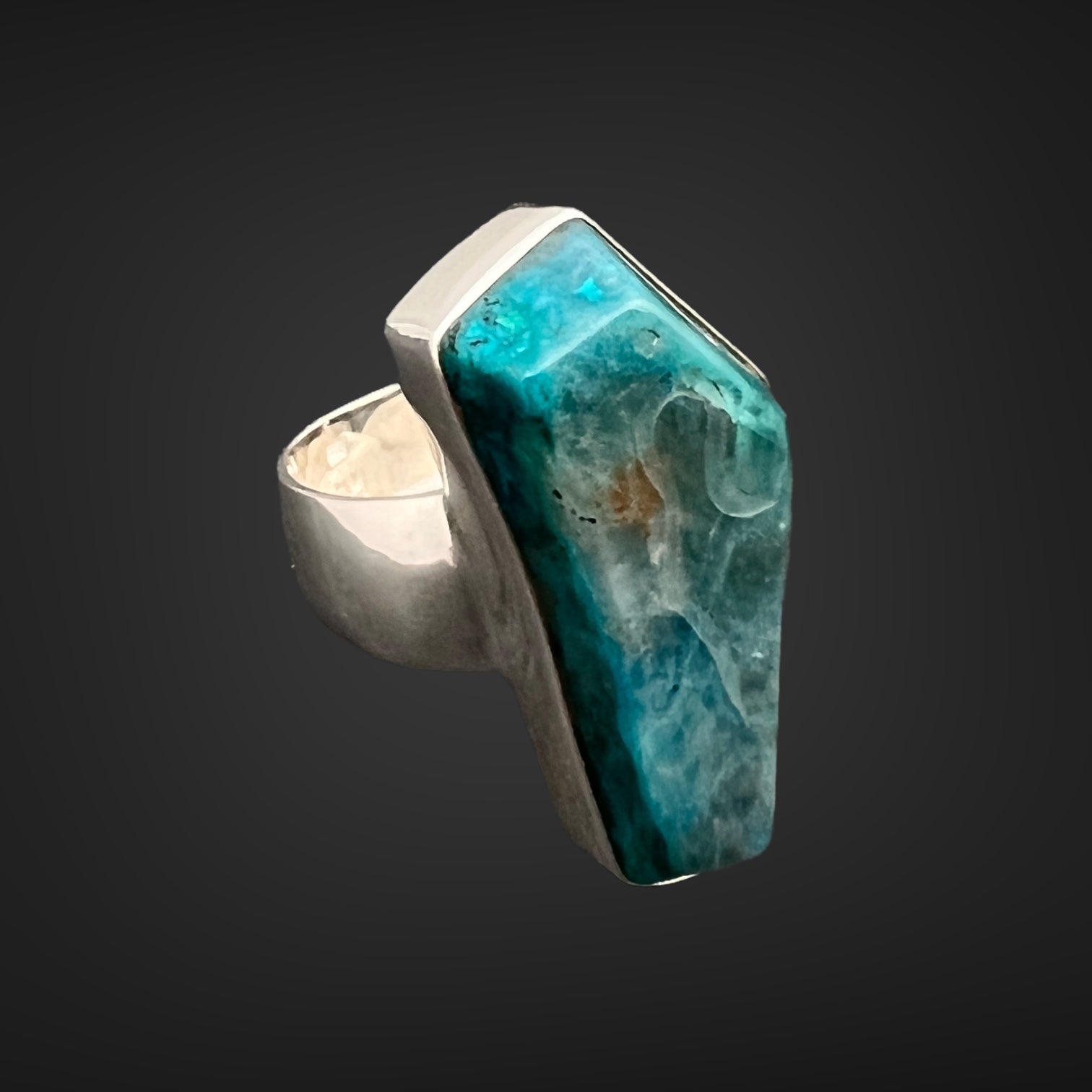 Chrysocolla Sterling Silver Ring with Divine Feminine Symbol