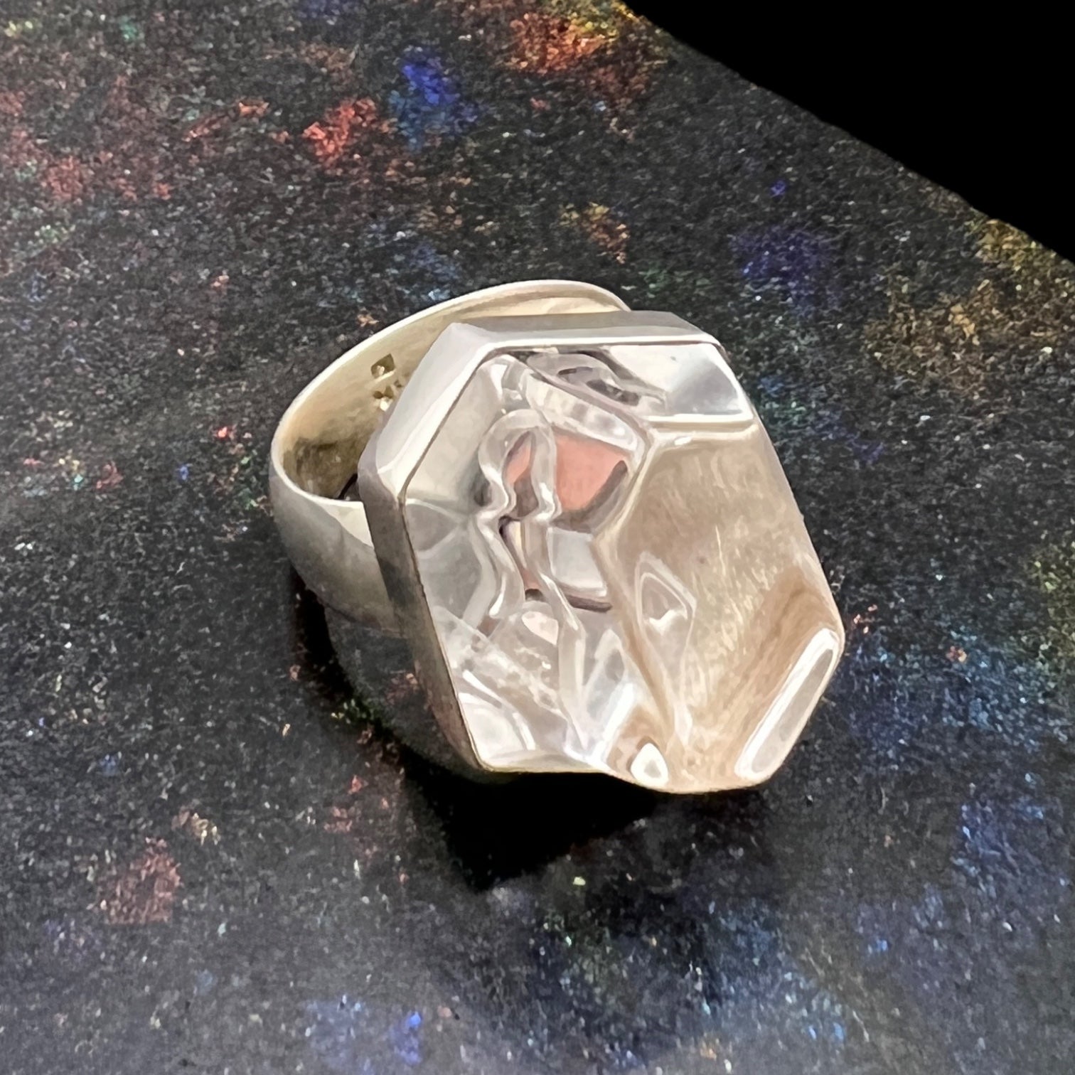 Clear Quartz Sterling Silver Ring with Divine Feminine Symbol