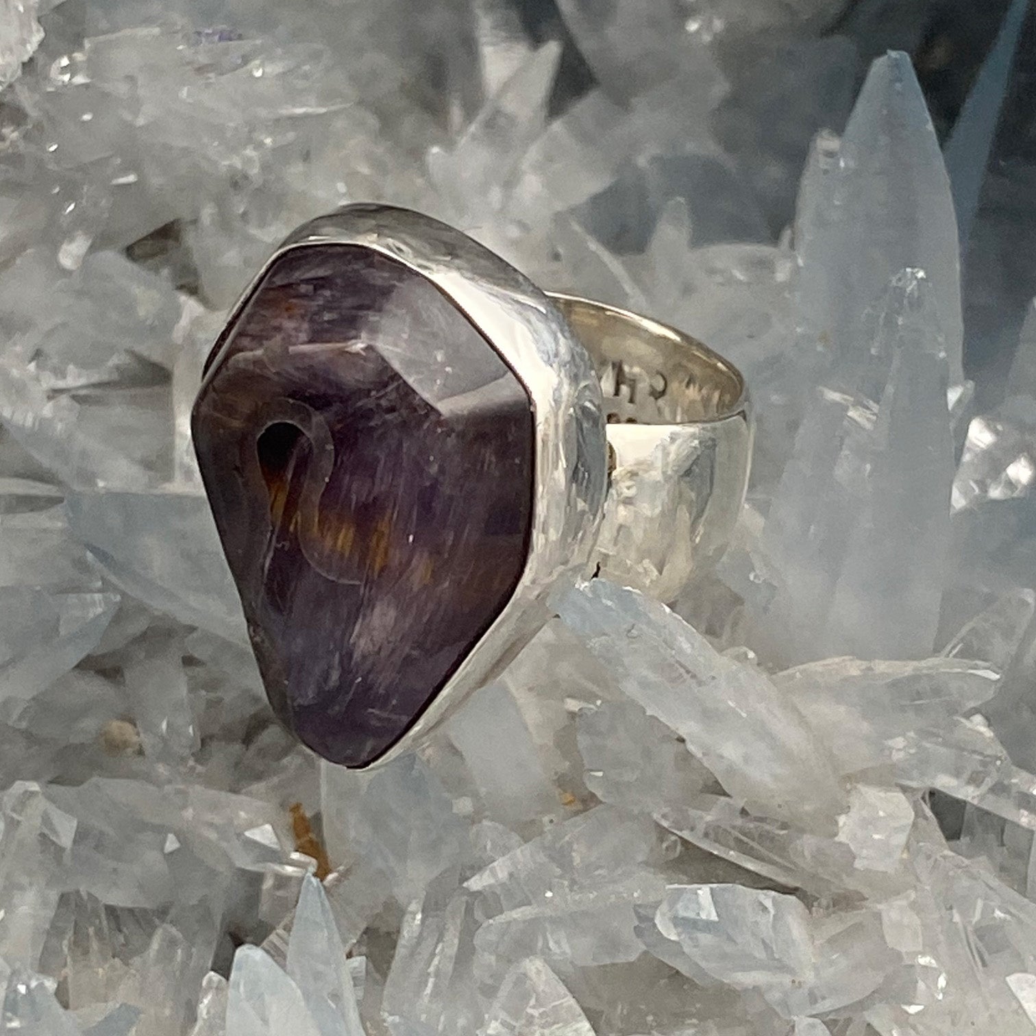 Auralite Sterling Silver Ring with Divine Feminine Symbol
