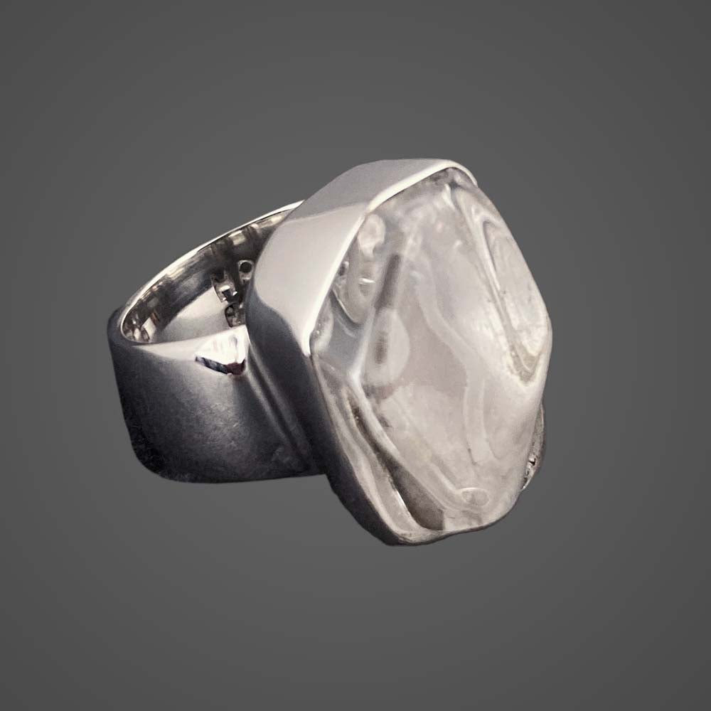 Clear Quartz Sterling Silver Ring with Divine Feminine Symbol