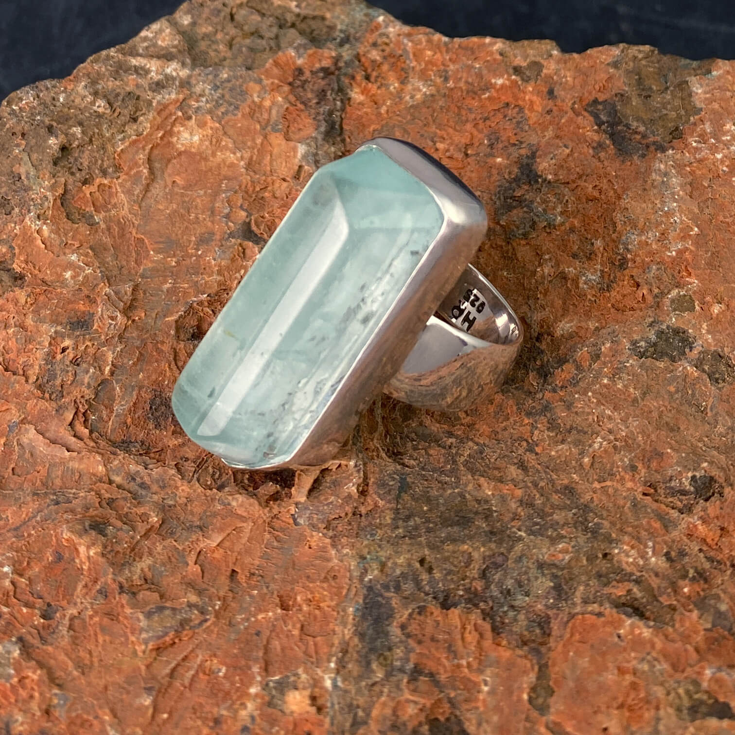 Gem Aquamarine Sterling Silver Ring with Divine Feminine Symbol