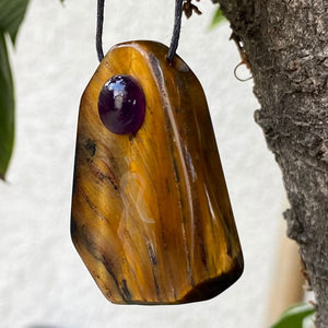 Yellow Tiger Eye with Gem Amethyst Accent