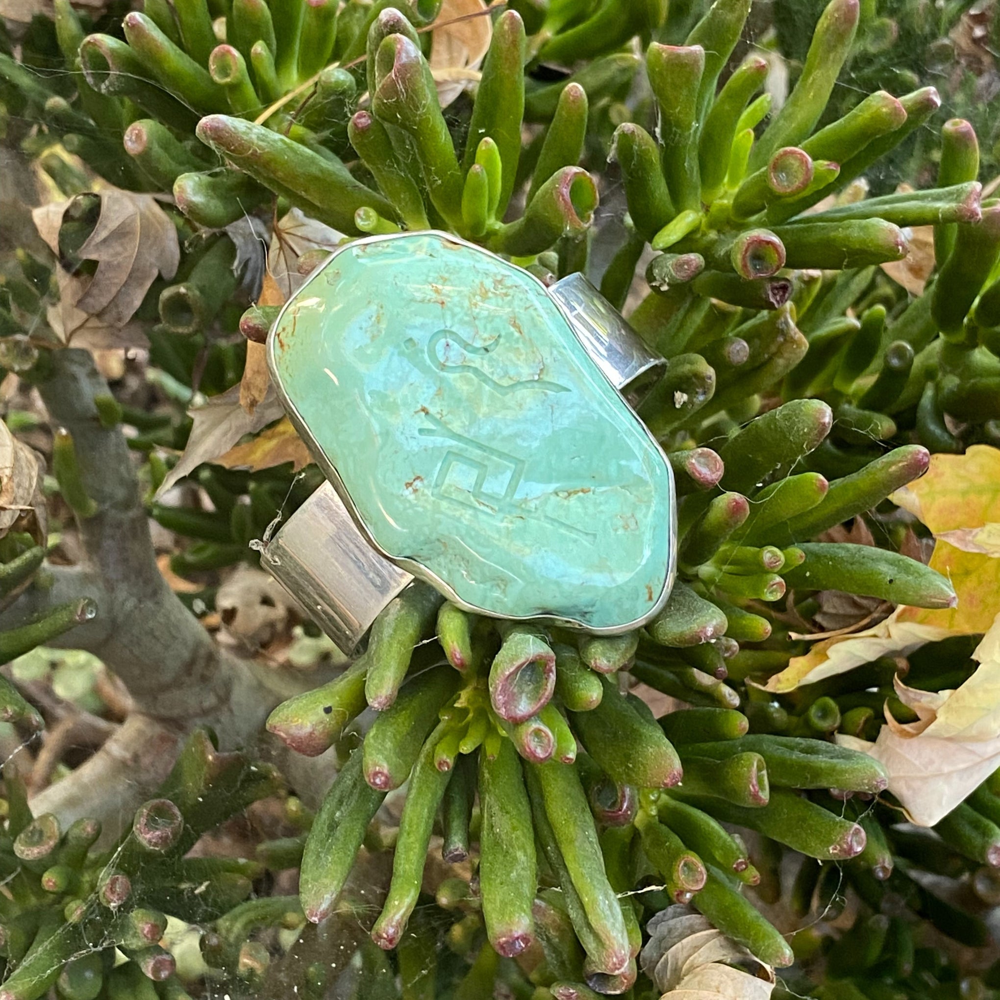 Arizona Turquoise Sterling Silver Cuff Bracelet with Divine Feminine & Sacred Masculine Symbols