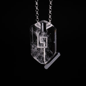 Polished Lemurian Pendant with Black Tourmaline Accent and Sacred Masculine Symbol