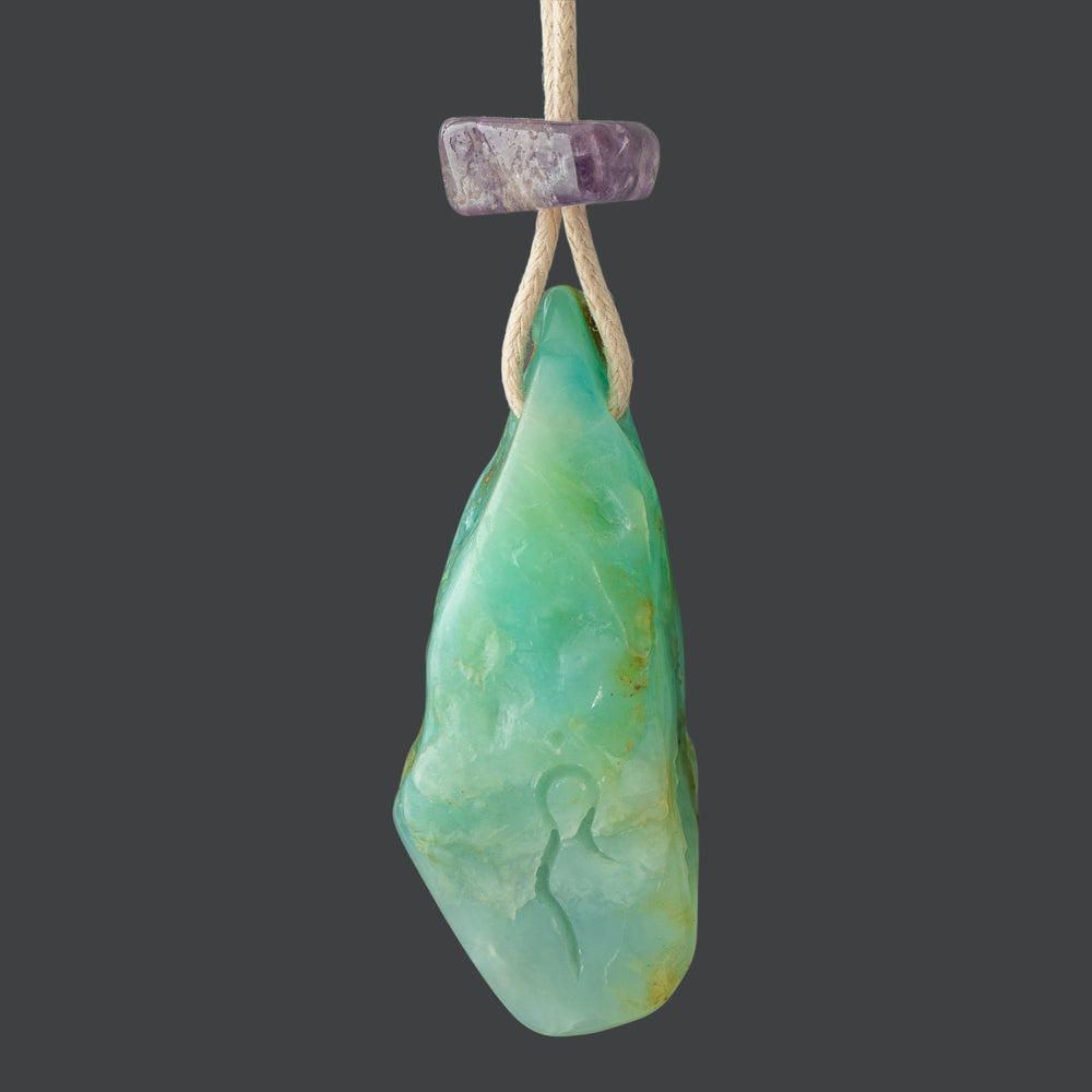Peruvian Blue Opal Pendant with Divine Feminine Symbol and Amethyst bead