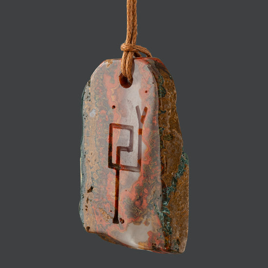 Moroccan Red Agate Pendant with Sacred Masculine Symbol