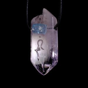 Veracruz Amethyst Pendant with Aquamarine Accent and Divine Feminine and Sacred Masculine Symbols