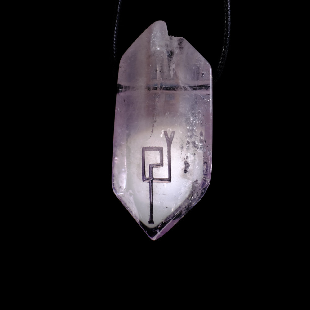Veracruz Amethyst Pendant with Aquamarine Accent and Divine Feminine and Sacred Masculine Symbols