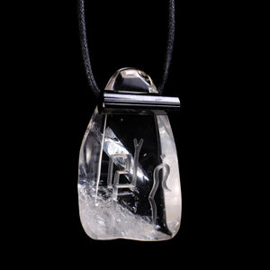Polished Lemurian Pendant with Black Tourmaline Accent and Divine Feminine and Sacred Masculine Symbols