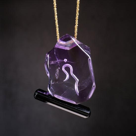 Ametrine Pendant with Black Tourmaline Accent and Divine Feminine Symbol