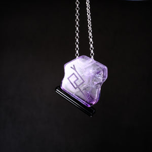 Amethyst Pendant with Black Tourmaline Accent and Divine Feminine and Sacred Masculine Symbols