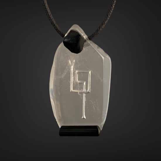 Optical Quartz with Black Tourmaline Accent and Sacred Masculine Symbol