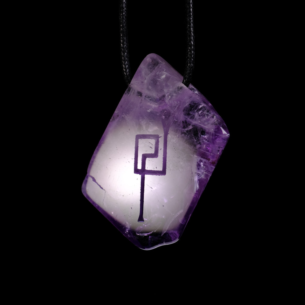 Amethyst Pendant with Divine Feminine and Sacred Masculine Symbols