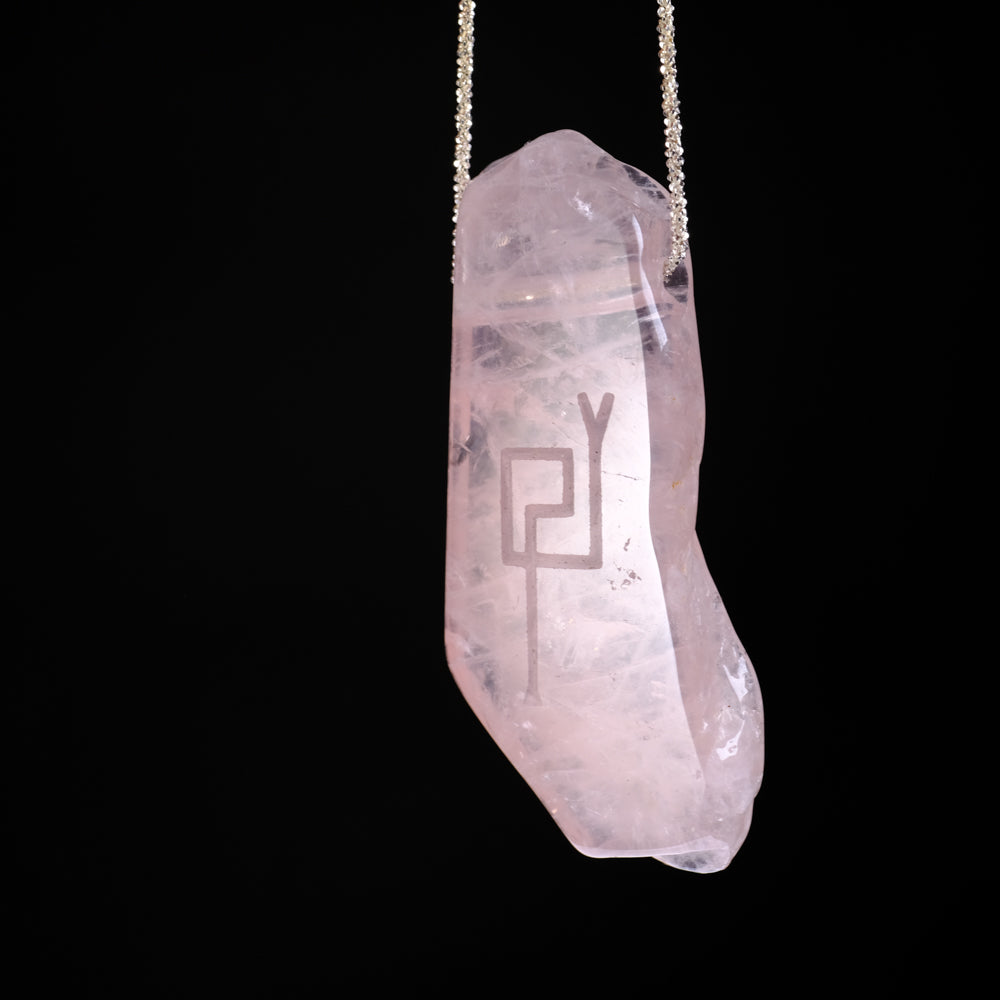 Rose Quartz Pendant with Sacred Masculine Symbol