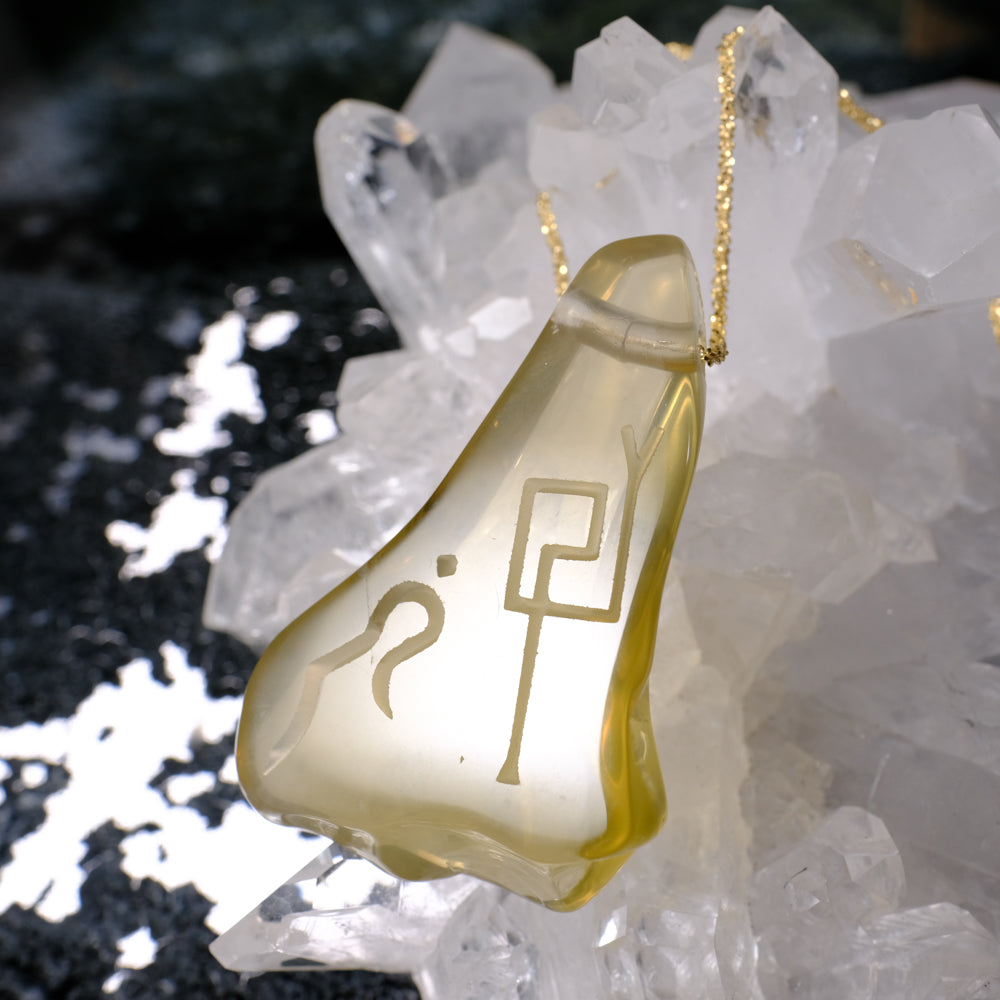 Lemon Citrine Pendant with Divine Feminine and Sacred Masculine Symbols