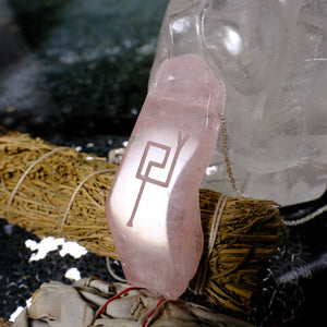 Rose Quartz Pendant with Sacred Masculine Symbol