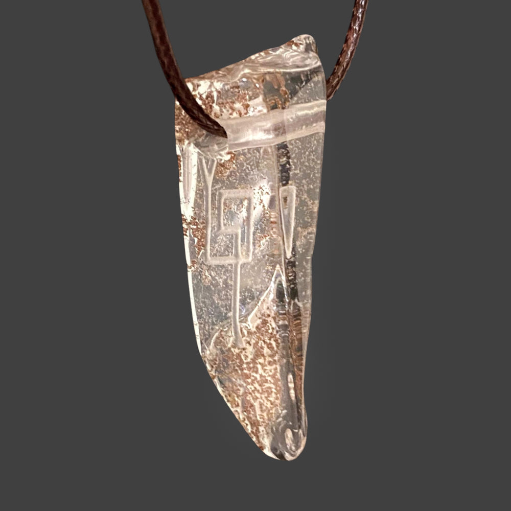 Quartz Pendant with Red Epidote Inclusions and Sacred Masculine Symbol