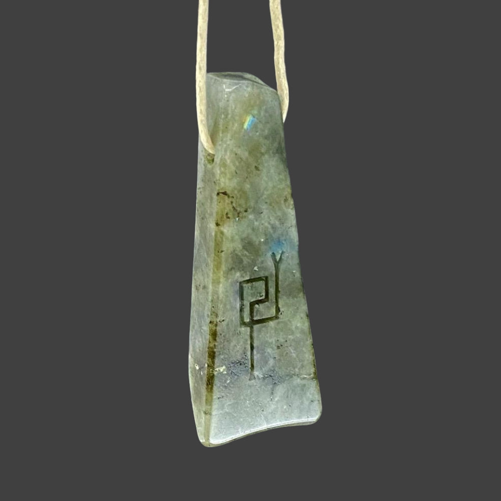 Labradorite Pendant with Divine Feminine and Sacred Masculine Symbols