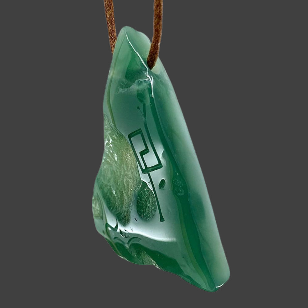 Green Chalcedony Pendant with Divine Feminine and Sacred Masculine Symbols