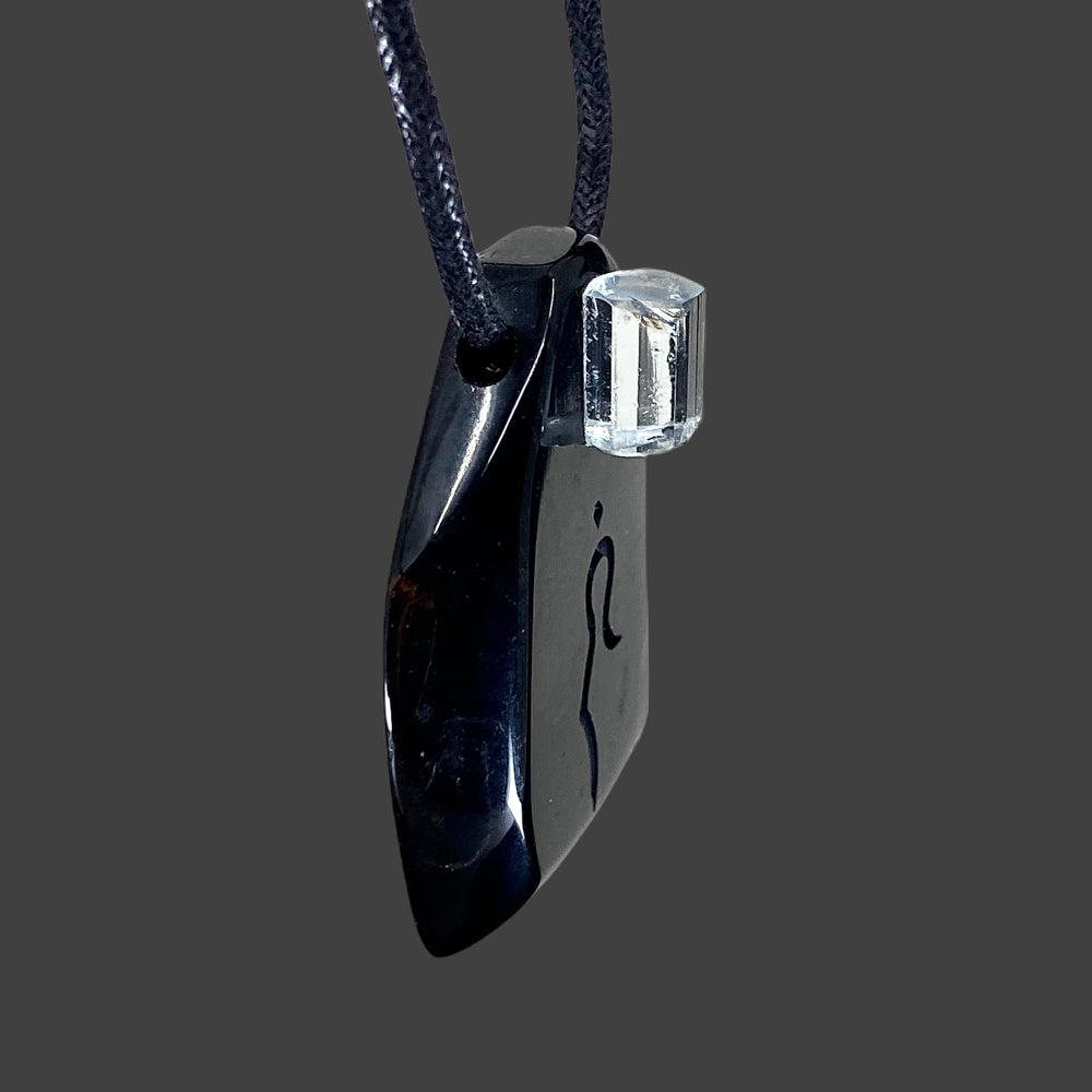 Black Onyx Pendant with Aquamarine Accent