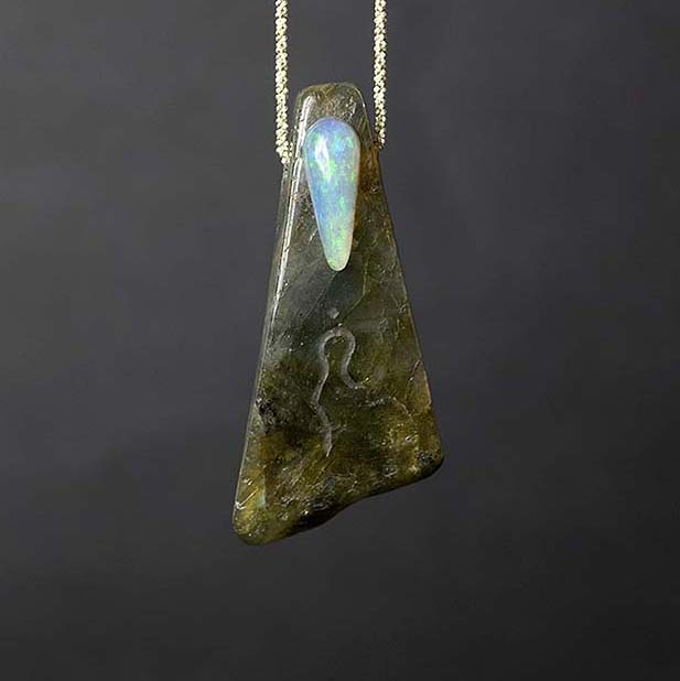 Labradorite Pendant with Ethiopian Opal Accent and Divine Feminine Symbol