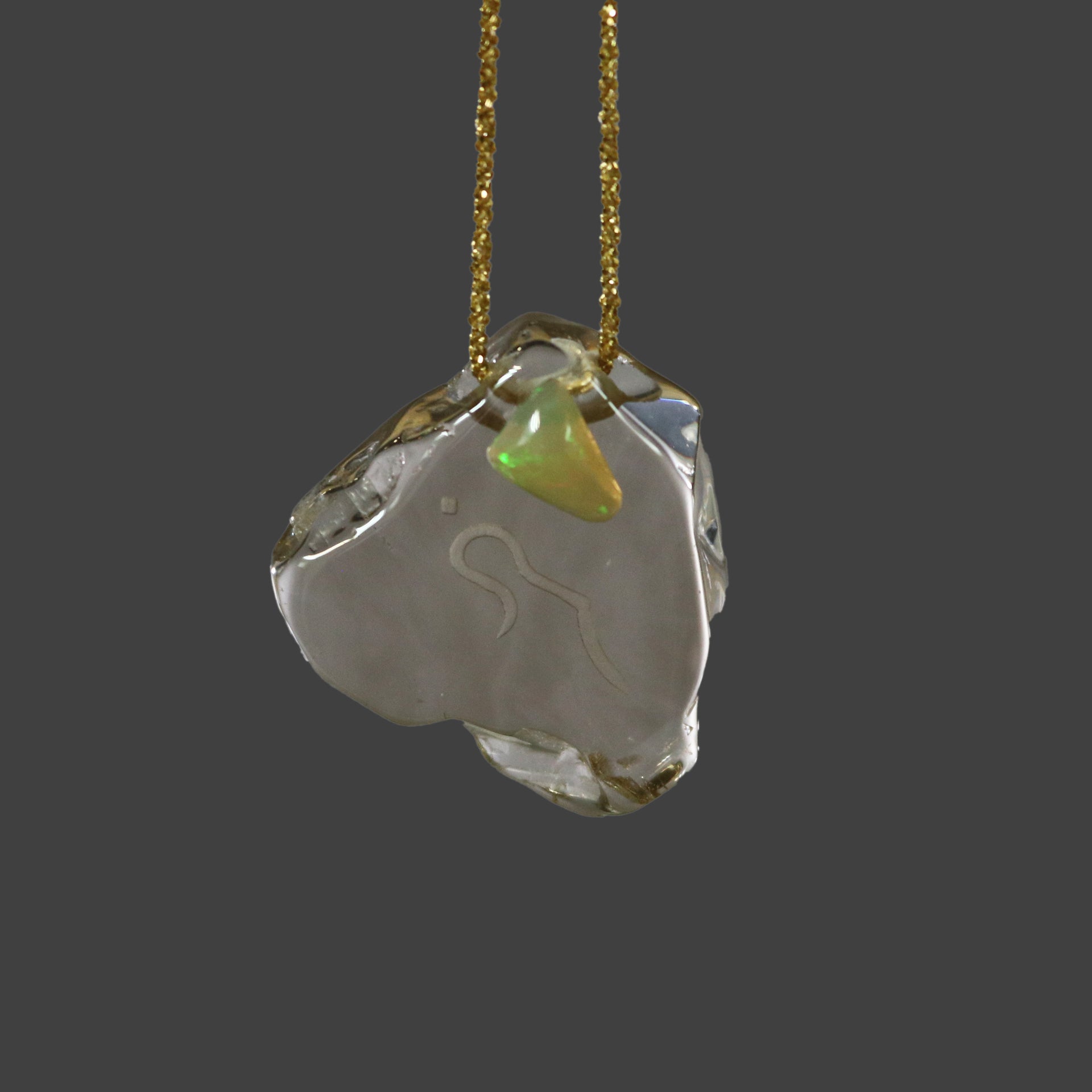 Smoky Quartz  Pendant with Ethiopian Opal Accent and Divine Feminine Symbol