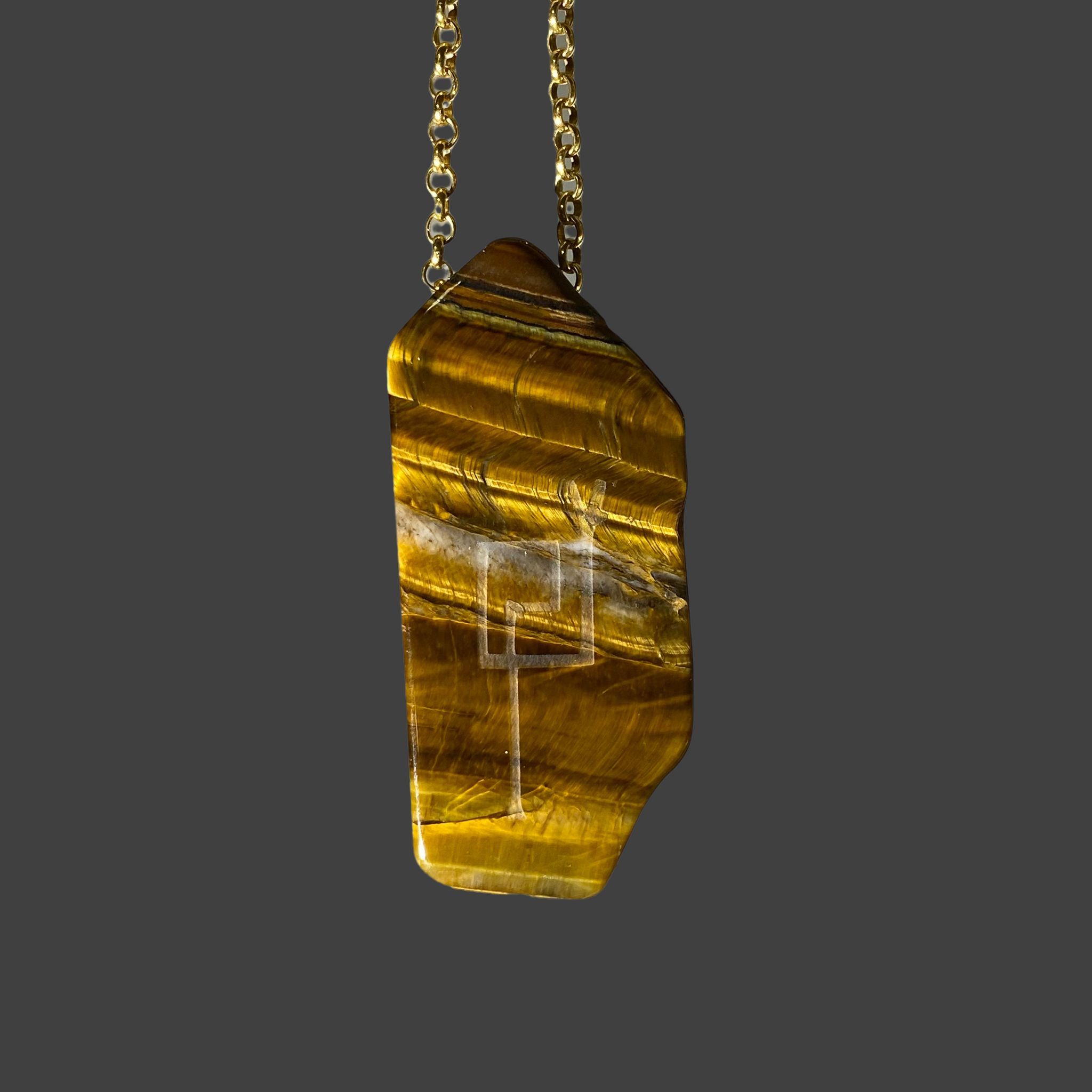 Tiger Eye Pendant with Divine Feminine & Sacred Masculine Symbols and Ethiopian Opal Accent