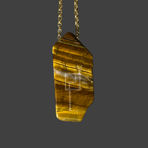 Gold Tiger Eye Pendant with Divine Feminine and Sacred Masculine Symbols and Ethiopian Opal Accent