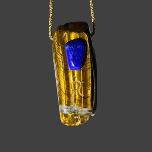 Gold Tiger Eye Pendant with Lapis Lazuli Accent