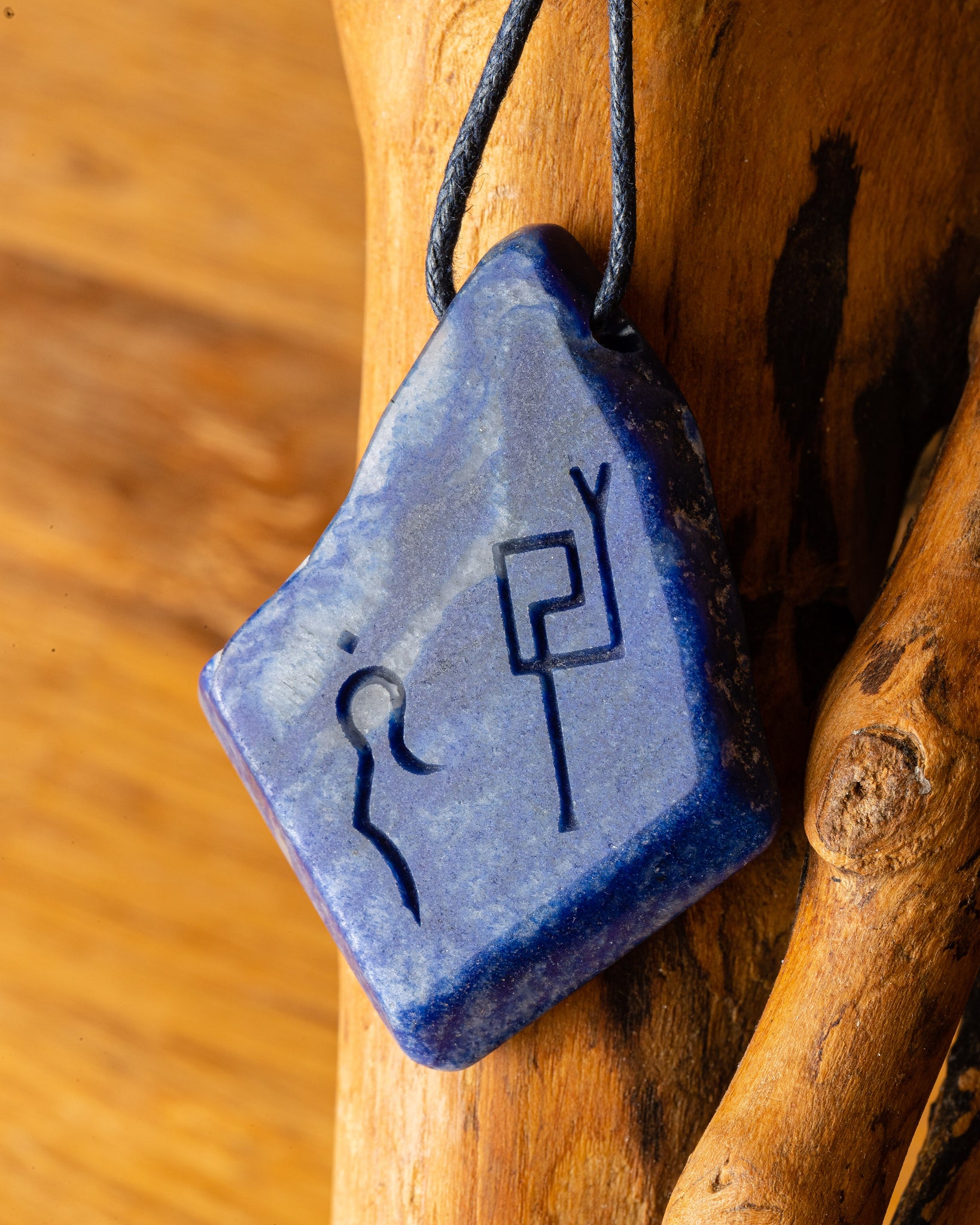 Blue Quartz Pendant with Divine Feminine & Sacred Masculine Symbols