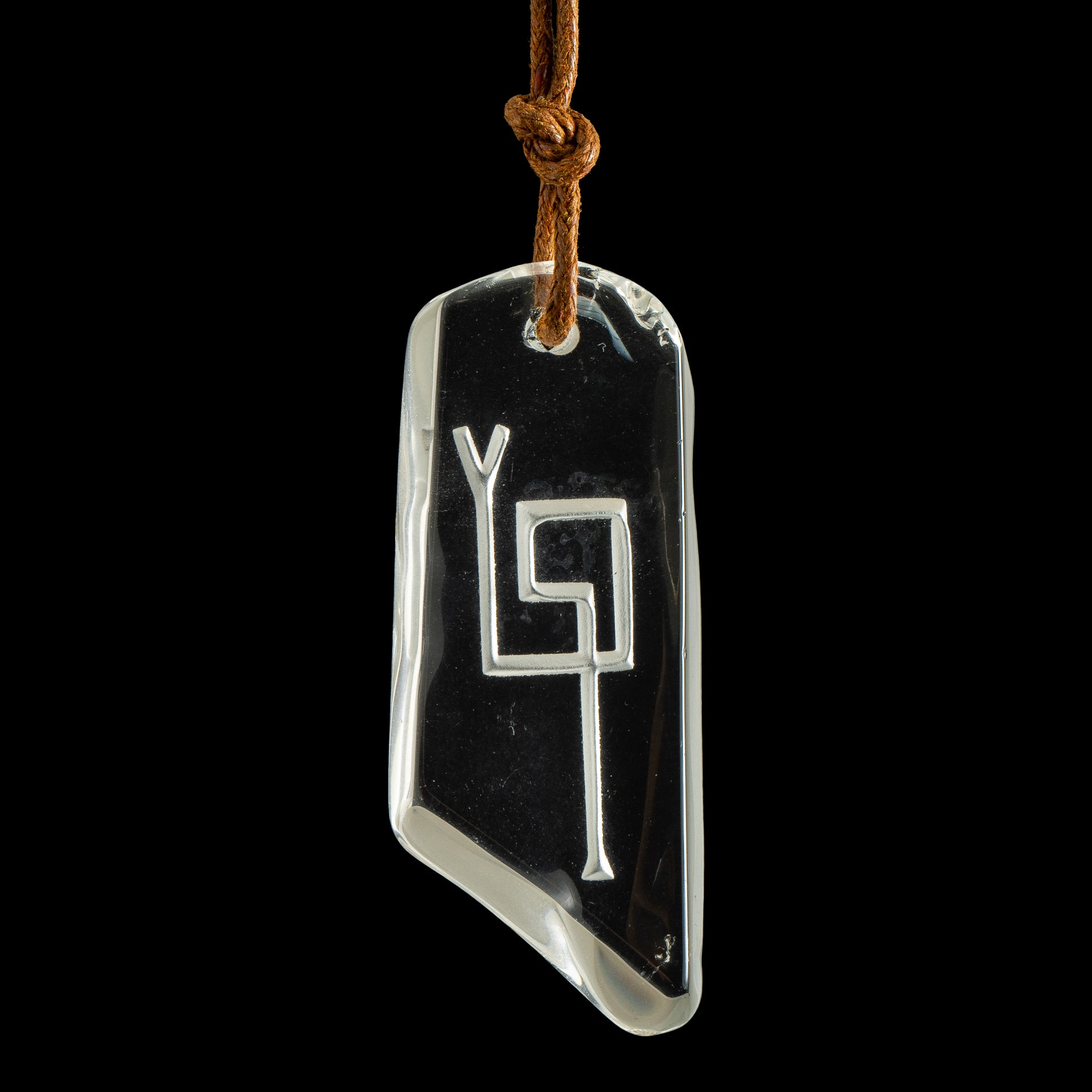 Optical Clear Quartz Pendant with Sacred Masculine Symbol