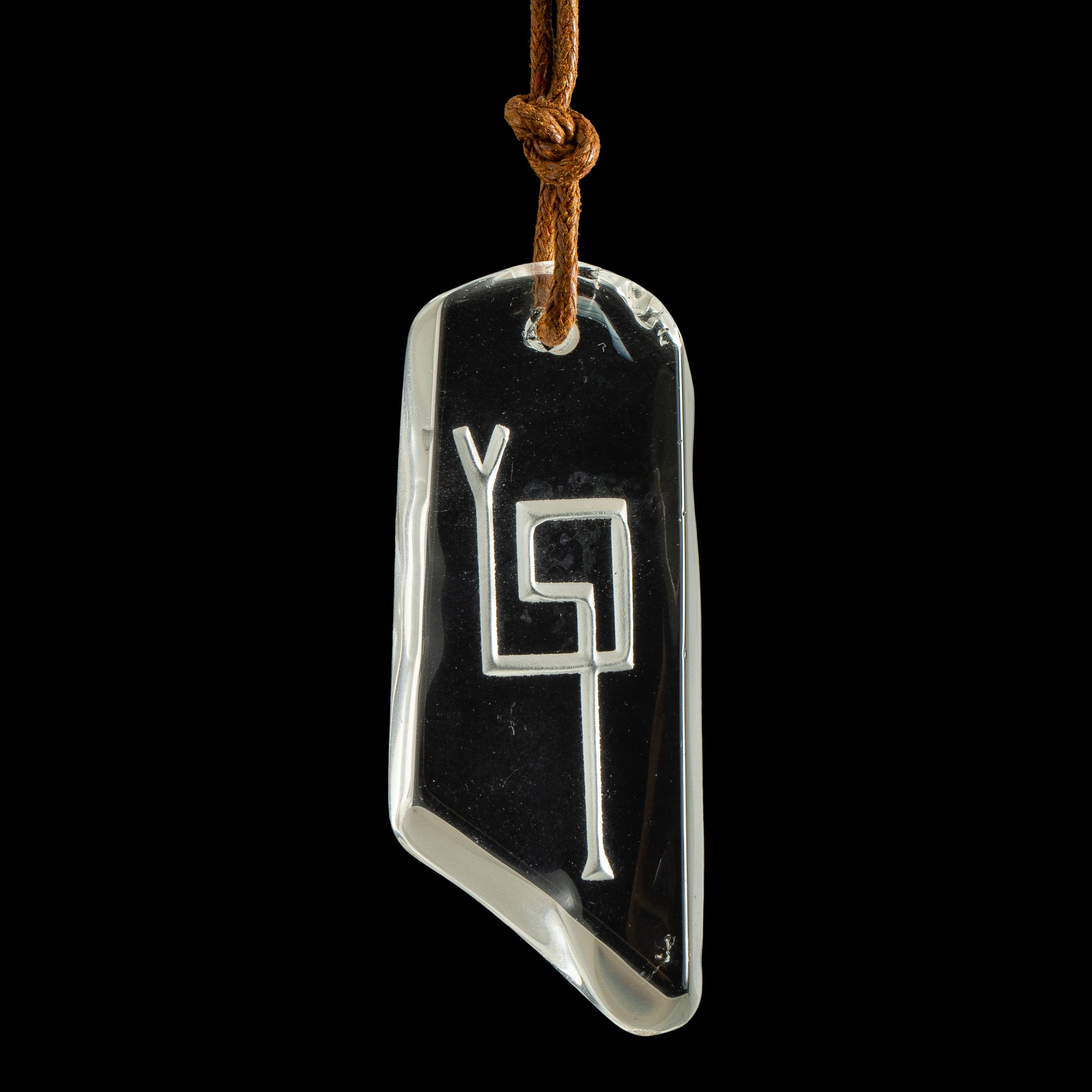Optical Clear Quartz Pendant with Sacred Masculine Symbol