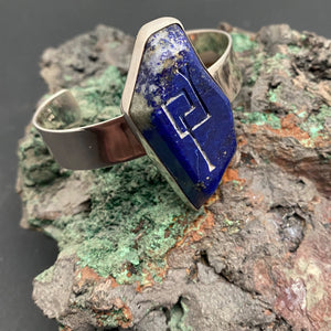 Lapis Lazuli Sterling Silver Cuff Bracelet with Sacred Masculine Symbol