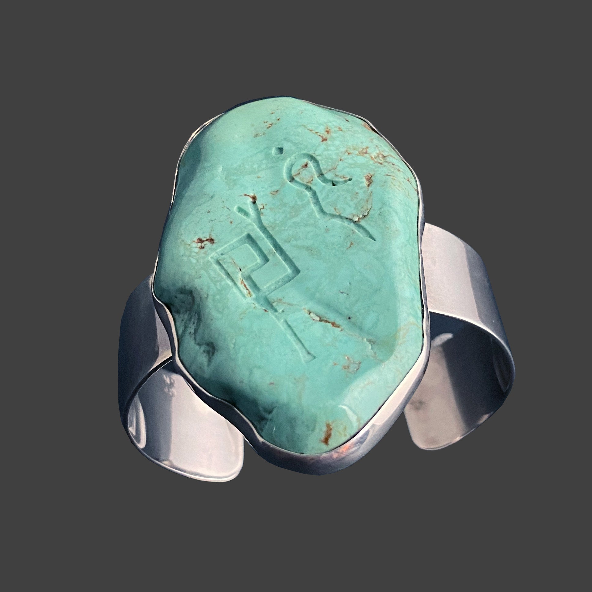 Arizona Turquoise Sterling Silver Cuff Bracelet with Divine Feminine & Sacred Masculine Symbols