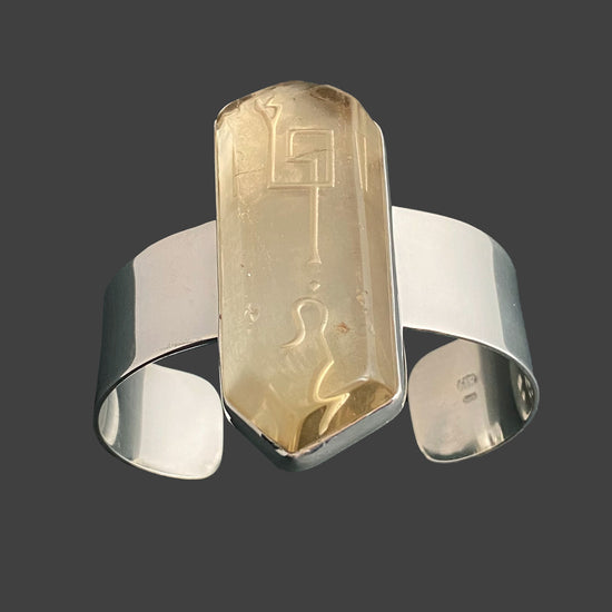 African Citrine Sterling Silver Cuff Bracelet with Divine Feminine & Sacred Masculine Symbol