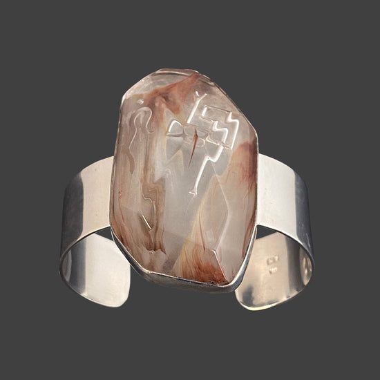 Amphibole Sterling Silver Cuff Bracelet with Divine Feminine & Sacred Masculine Symbols