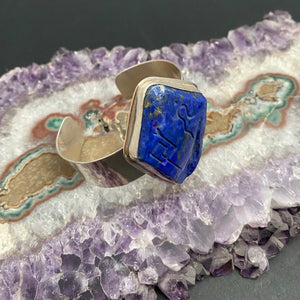 Lapis Lazuli Sterling Silver Cuff Bracelet with Divine Feminine & Sacred Masculine Symbols