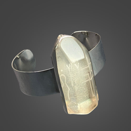 Lemurian Sterling Silver Cuff Bracelet with Divine Feminine and Sacred Masculine Symbols