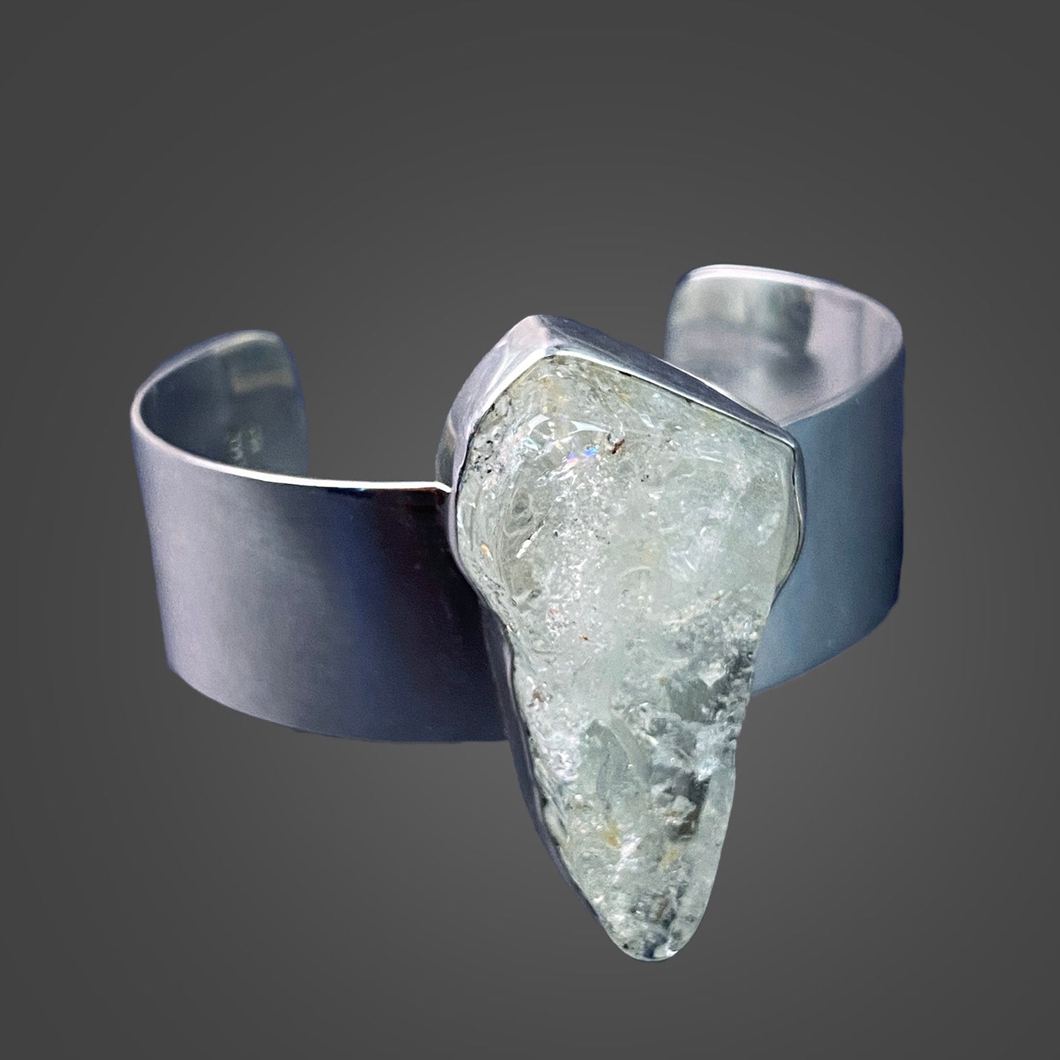 Morganite  Sterling Silver Cuff Bracelet with Divine Feminine Symbol