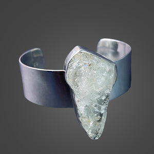 Morganite  Sterling Silver Cuff Bracelet with Divine Feminine Symbol