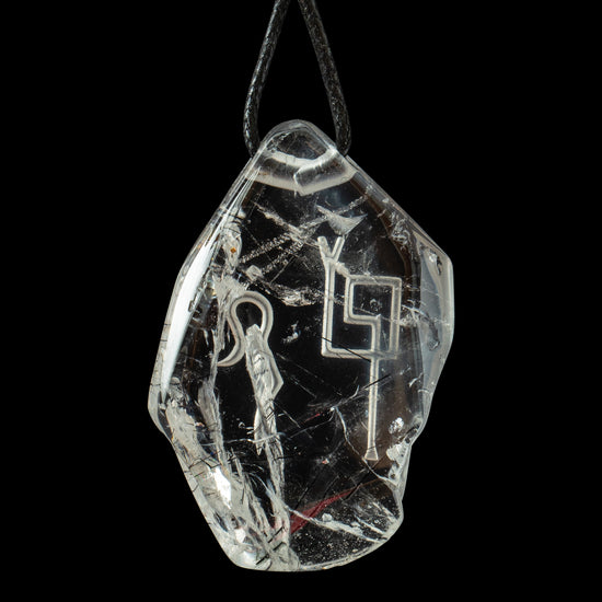 Black Rutile Quartz Pendant with Divine Feminie & Sacred MAsculine Symbols