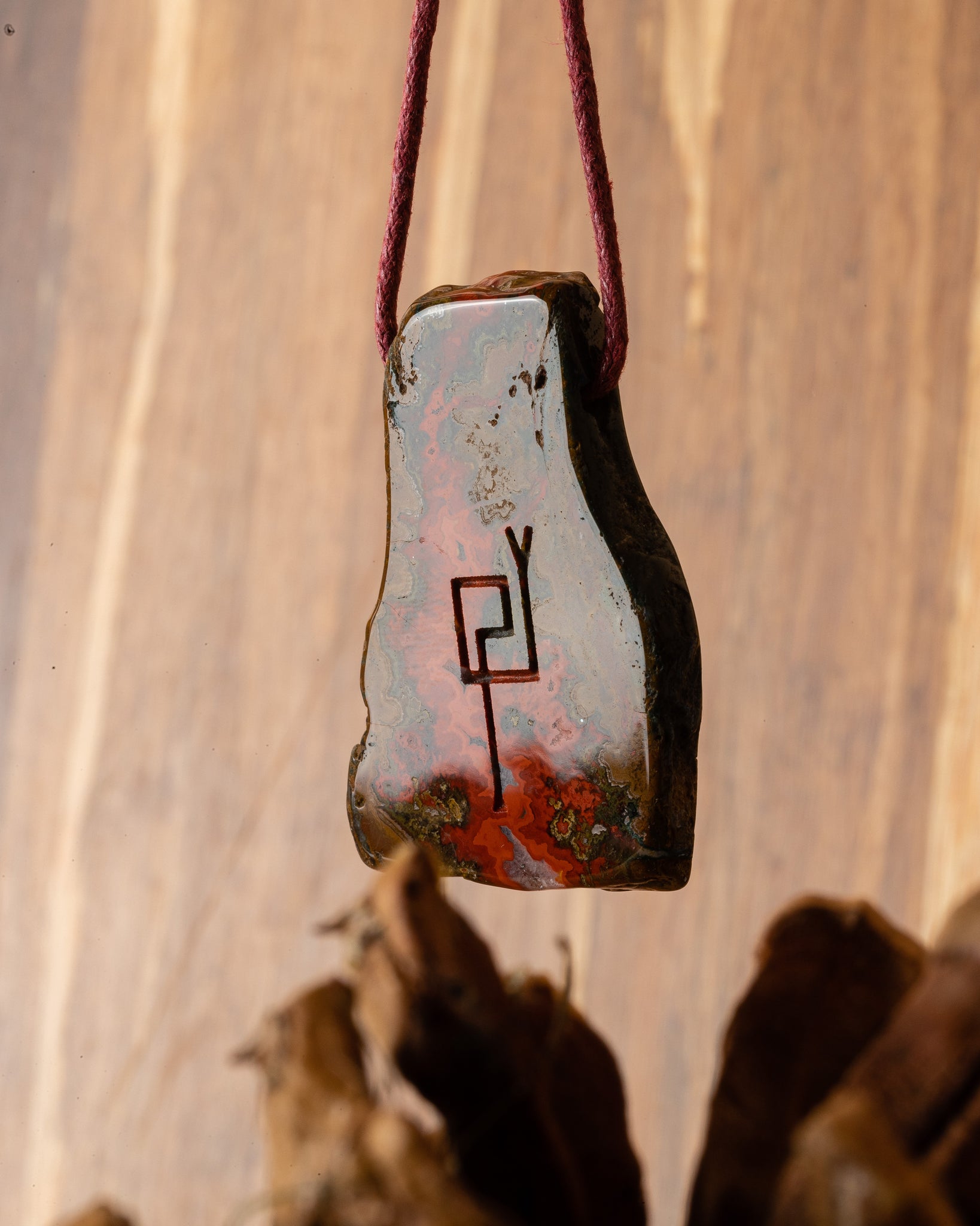 Moroccan Red Agate Pendant with Sacred Masculine Symbol