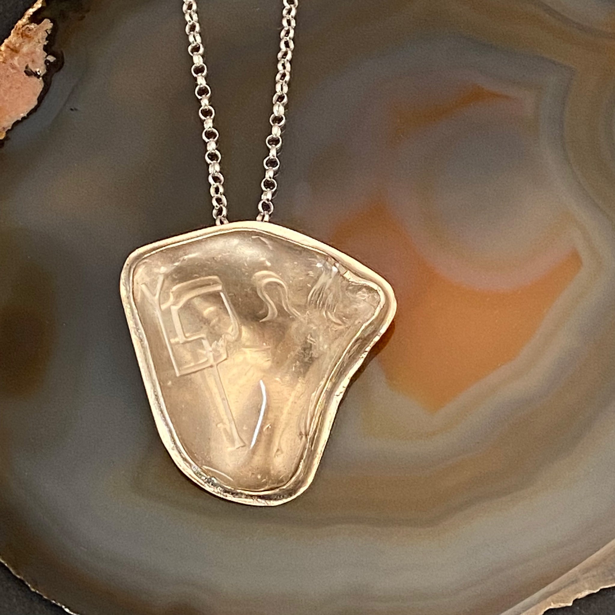 Optic Quartz Sterling Silver Pendant with Divine Feminine & Sacred Masculine Symbols