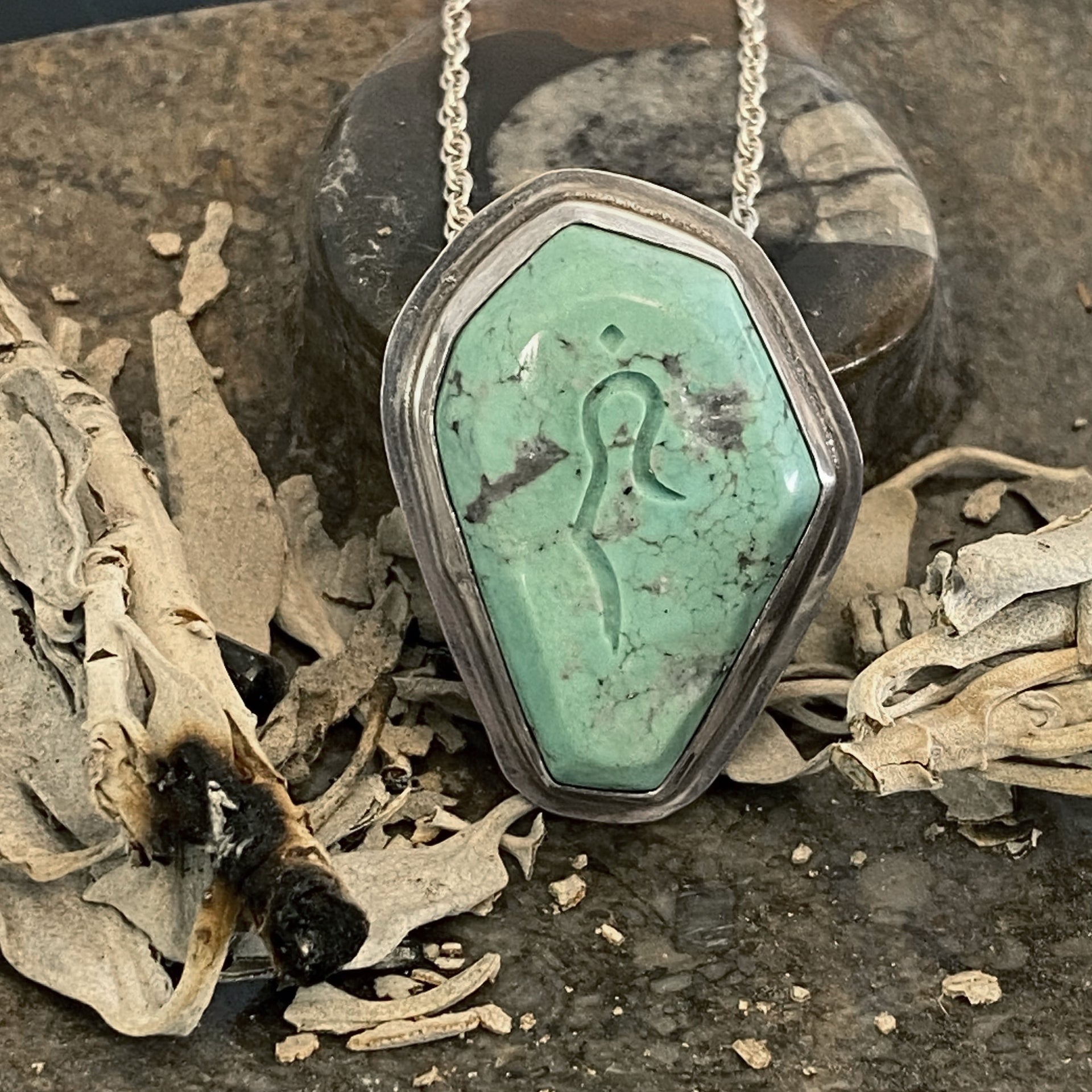 Turquoise Sterling Silver Pendant with Divine Feminine Symbol