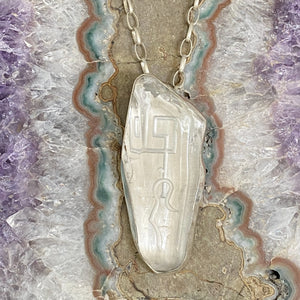 Polished Lemurian Sterling Silver Pendant with Divine Feminine & Sacred Masculine Symbols