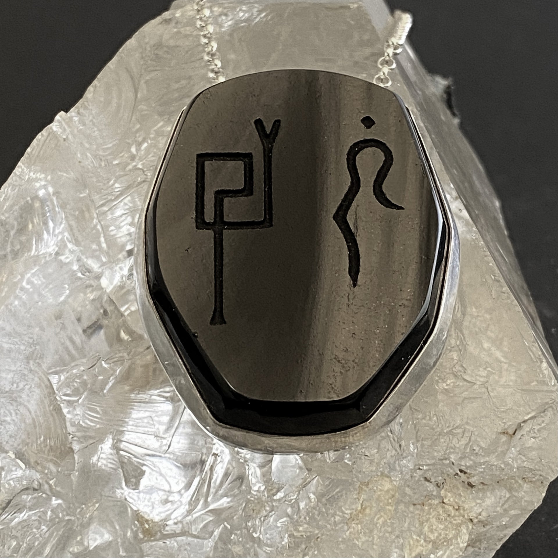 Obsidian Sterling Silver Pendant with Divine Feminine & Sacred Masculine Symbols